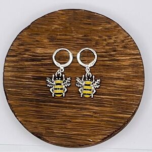 Bee Earrings Hoop Huggie Lever Silver Plated Jewelry Spring Summer Insect Easter